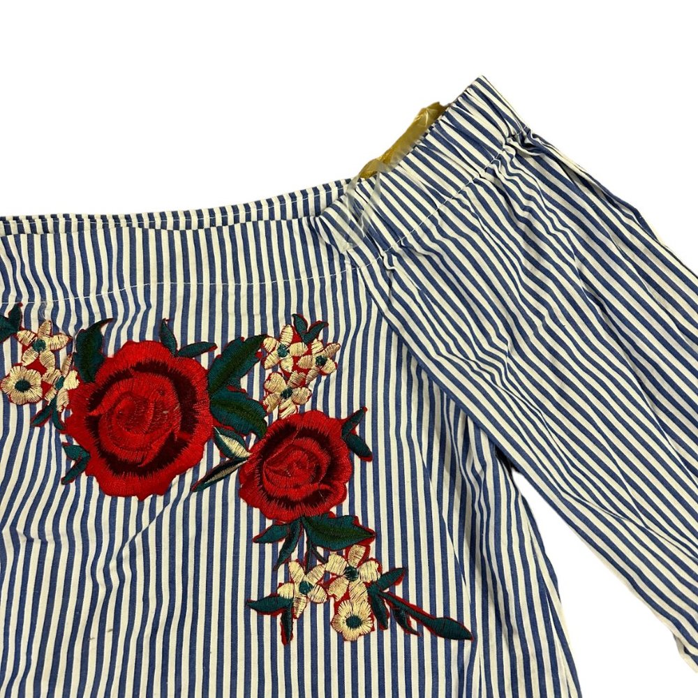 Como Vintage Blue and White Striped Blouse Size S - Picture 2 of 7